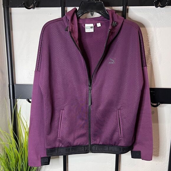 Puma Zip up hooded jacket fleece lined Plum size medium - Picture 8 of 16